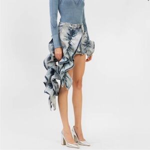 NWT Aknvas Light Blue Denim Jeans Ruffle Skirt